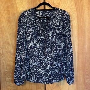 Blue floral patterned tie-neck top, size XL